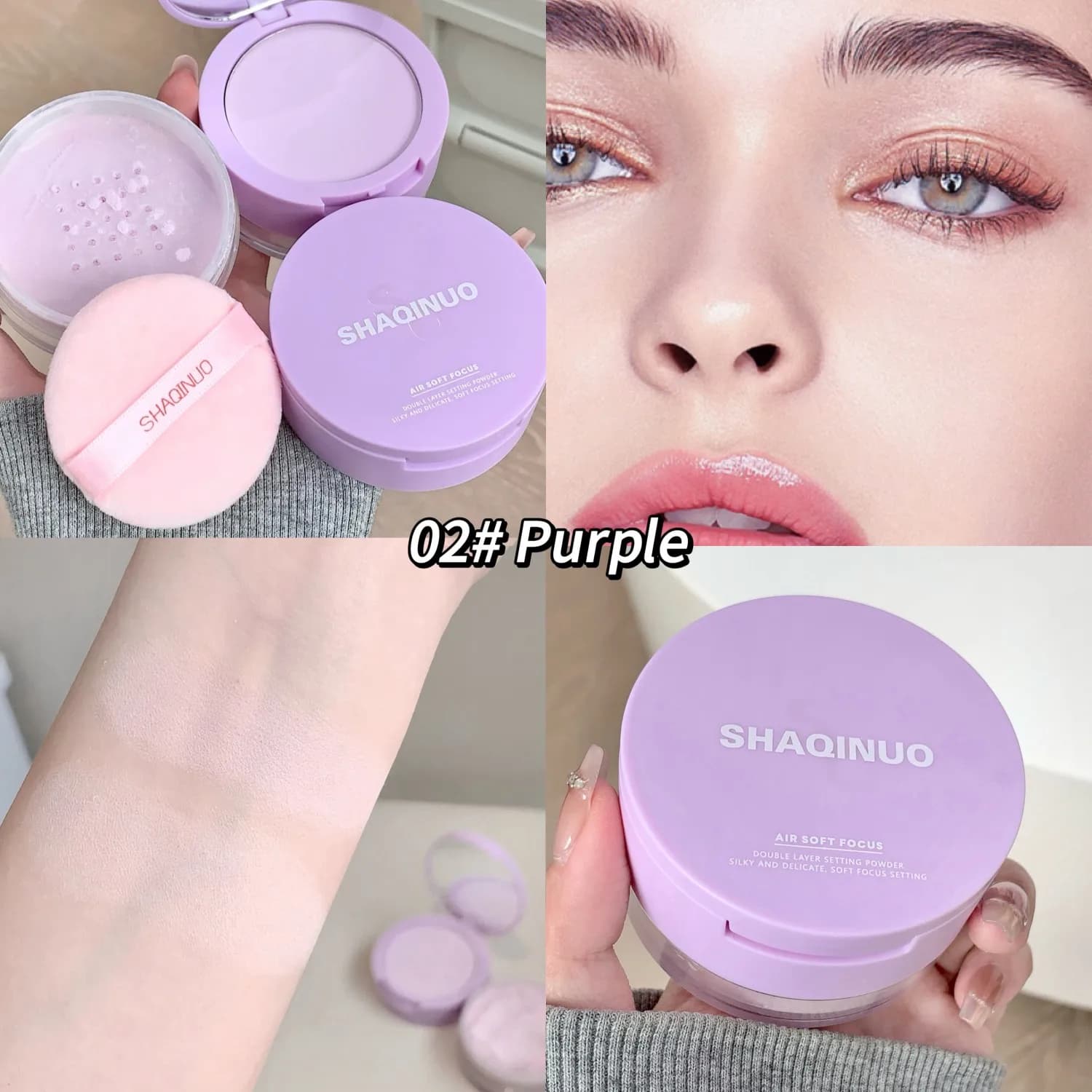 SHAQINUO Poudre légère et transparente à double effet Touches compactes, correcteur, contour, gonfle