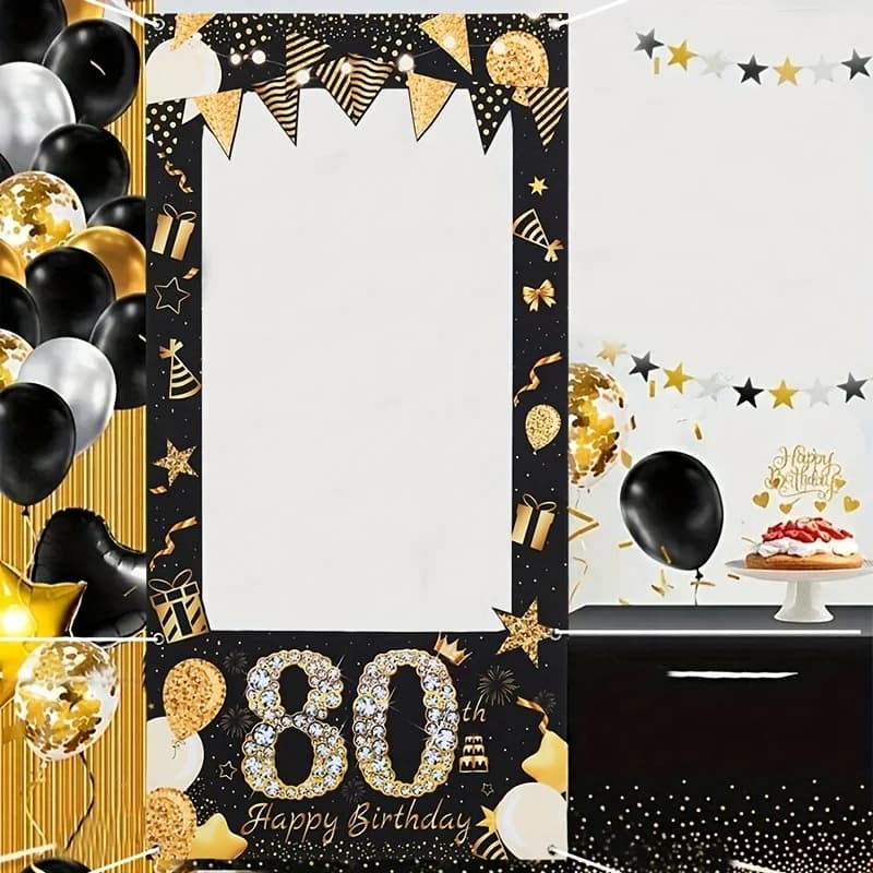 Cadre en tissu de fond d'anniversaire, adapté aux événements de célébration du 80e anniversaire, con