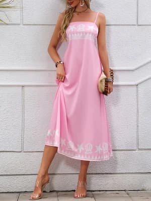 Robe élégante bohème à imprimé floral, tenue décontractée pour soirée, tissu à motifs géométriques s