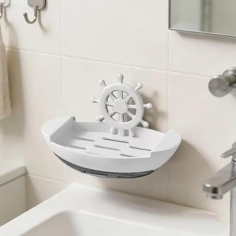 Porte-savon en forme de bateau - à fixer au mur, sans perçage, porte-savon de salle de bain, boîte d