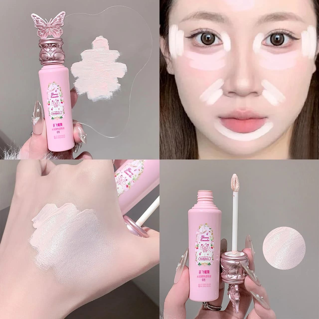 Correcteur liquide mat rose doux, crème éclaircissante légère avec acide hyaluronique, illuminateur