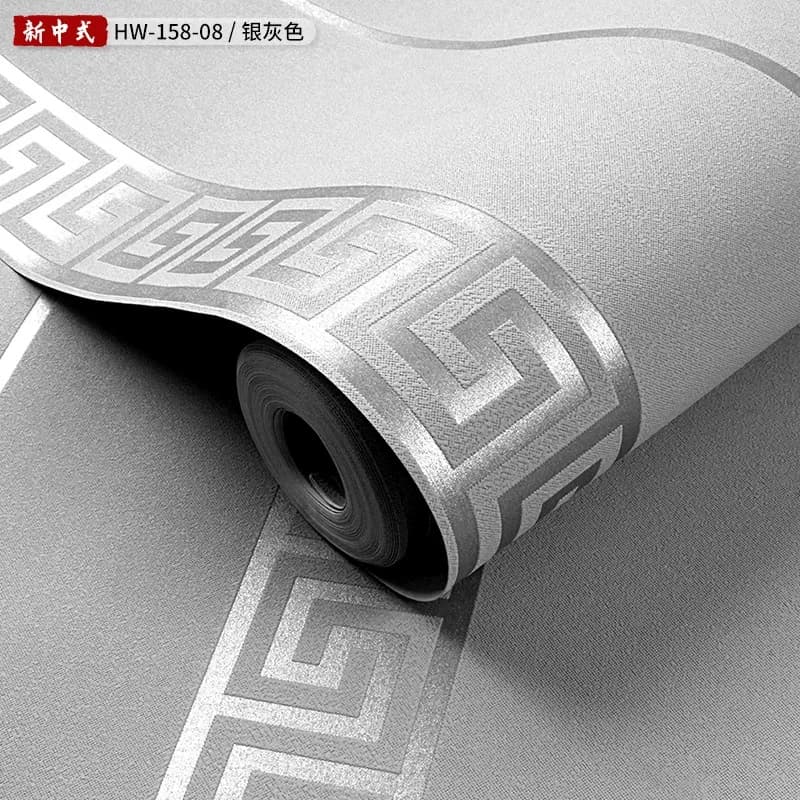 Papier peint gris rétro, style chinois, motif clé, salon 3D, tridimensionnel, hall bouddhiste du Ver