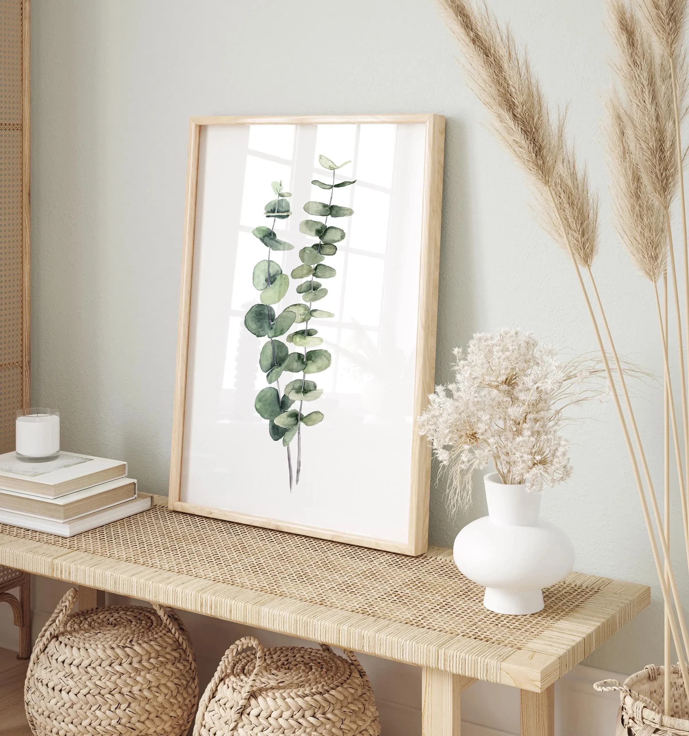Ensemble de 3 tableaux muraux en aquarelle sur le thème des plantes – Impressions botaniques vertes,