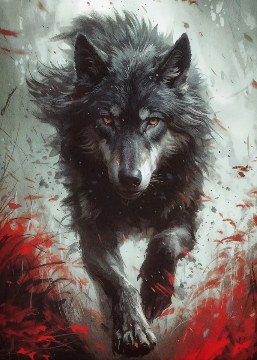 Affiche de loup noir avec yeux rouges, animaux sauvages féroces, soufflet, peinture sur toile, Art M