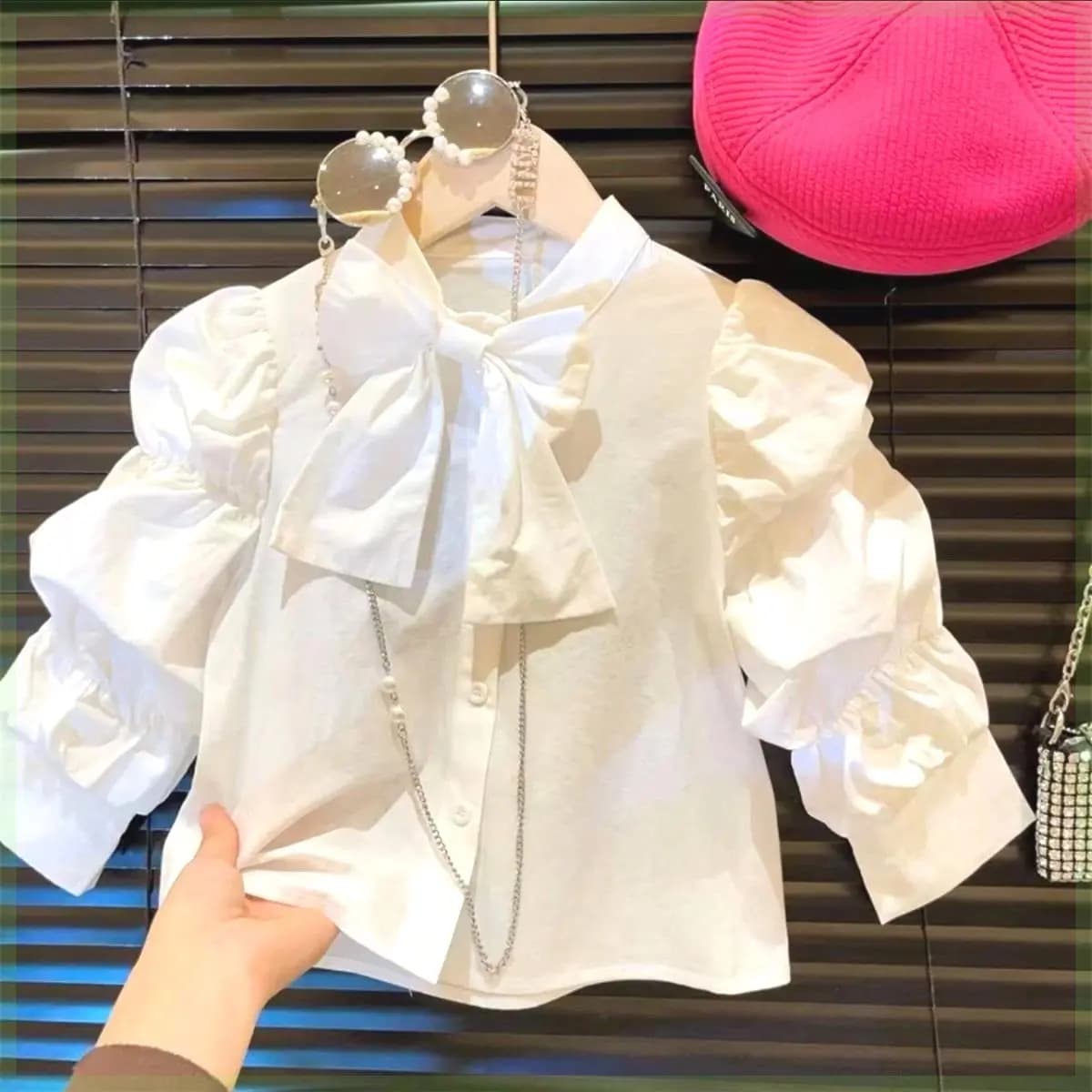 Chemisier à Manches Bouffantes et Col à Nministériels d pour Bébé Fille de 1 à 8 Ans, Chemise de Cou