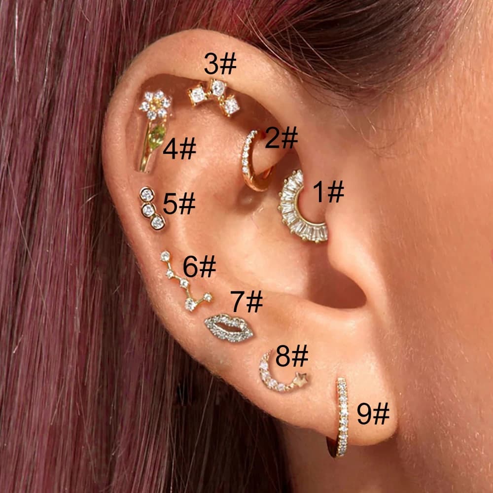 Boucle d'oreille piercing Helix en acier inoxydable pour femme, fleur, étoile, cartilage, 147 us, ce