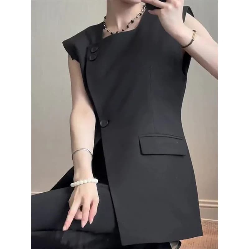 Gilet femme 2025 printemps automne mode populaire sans manches femme gilet haut de gamme noir dames