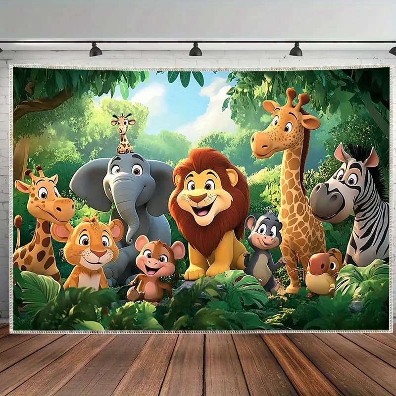1 bannière de fond de fête Jungle Safari – Convient aux anniversaires, vacances, fêtes, plusieurs ta