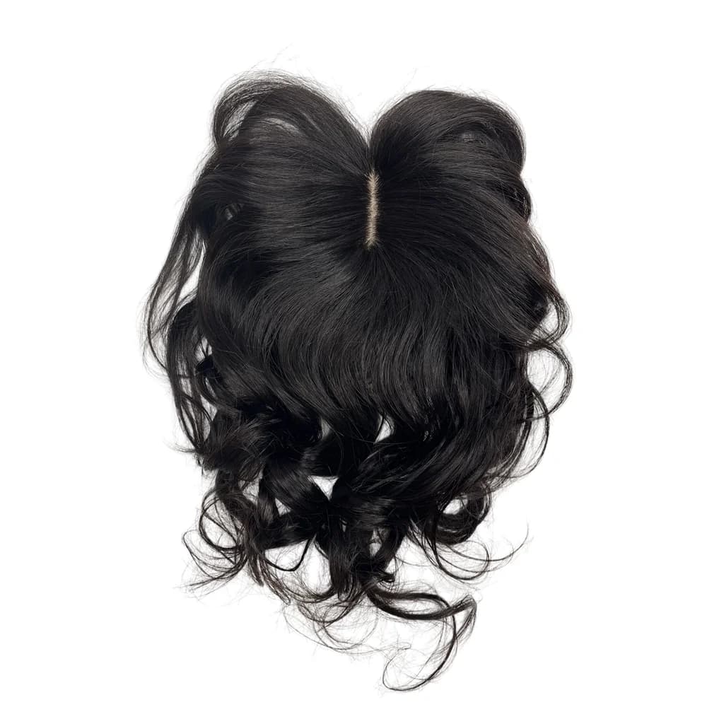 Postiche bouclée ondulée partie centrale cheveux humains Topper avec frange pince en vrais cheveux T