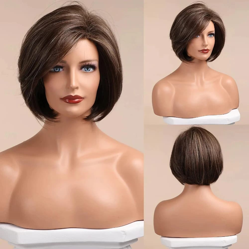 HAIRJOY cheveux synthétiques brun Bob perruque cheveux courts perruques pour les femmes mettre en év