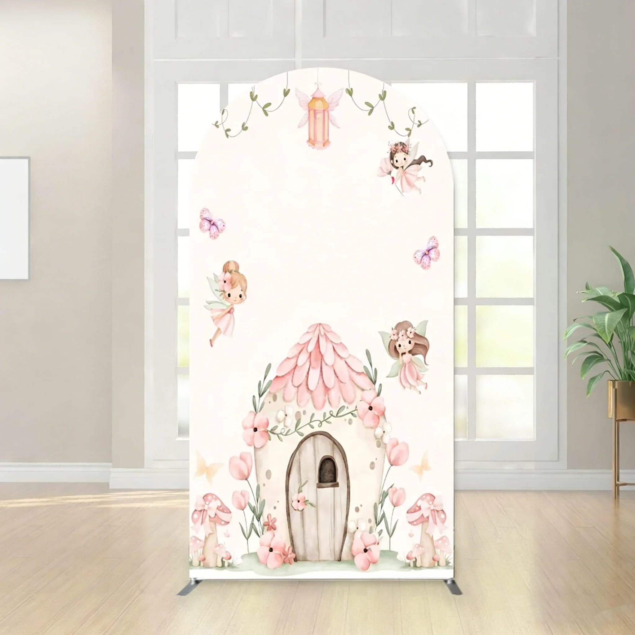 VIKAMA – housse de fond arquée en forme de maison champignon rose de conte de fées pour la décoratio