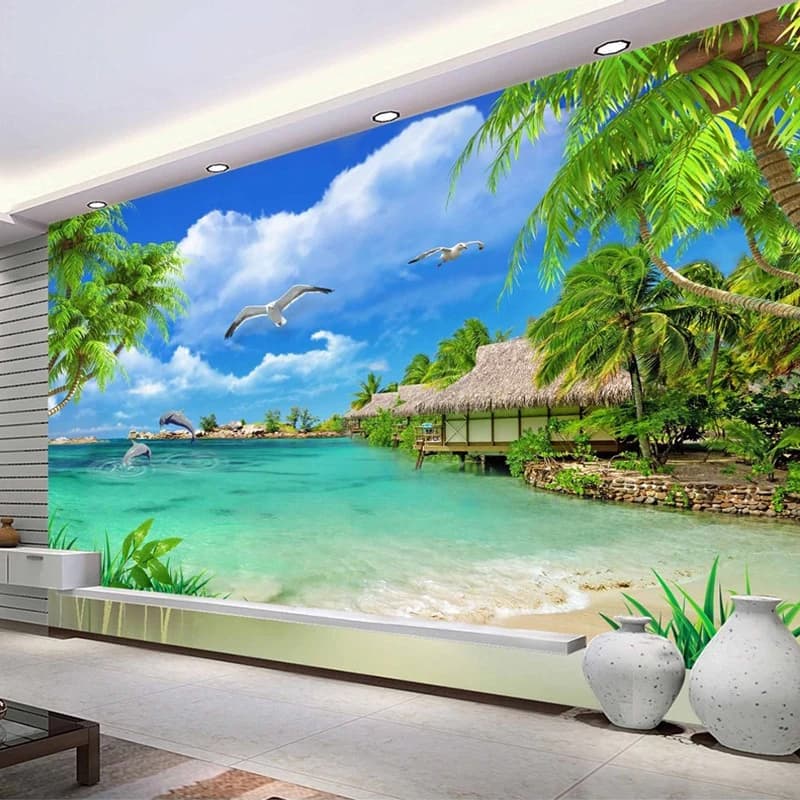 Papier peint photo 3D personnalisé, vue sur la mer, AMP, arbres, paysage, peinture murale, salon, ca