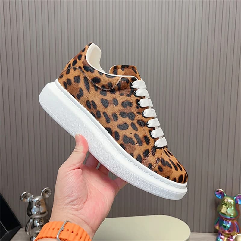 Baskets de luxe à plateforme pour homme, à semelle épaisse, imprimé léopard, marron et noir, à lacet
