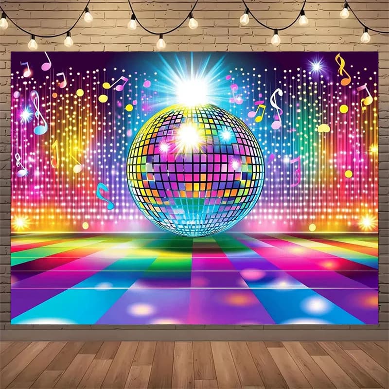 1 fond de boule disco rétro, bannière de fête hip-hop, adapté aux anniversaires, mariages, photos, v
