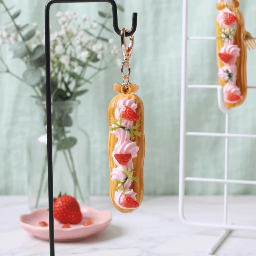 Pendentif réaliste long en forme de crème, simulation de crème pâtissière, pendentif alimentaire réa