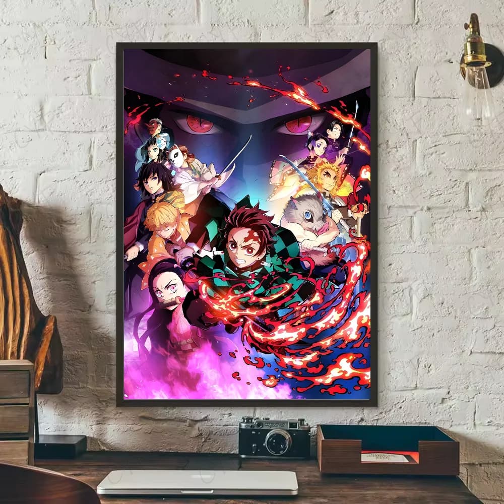 Affiche d'art mural Demon Slayer, dessin animé japonais HD, mur collant, étanche, maison, salon, cha
