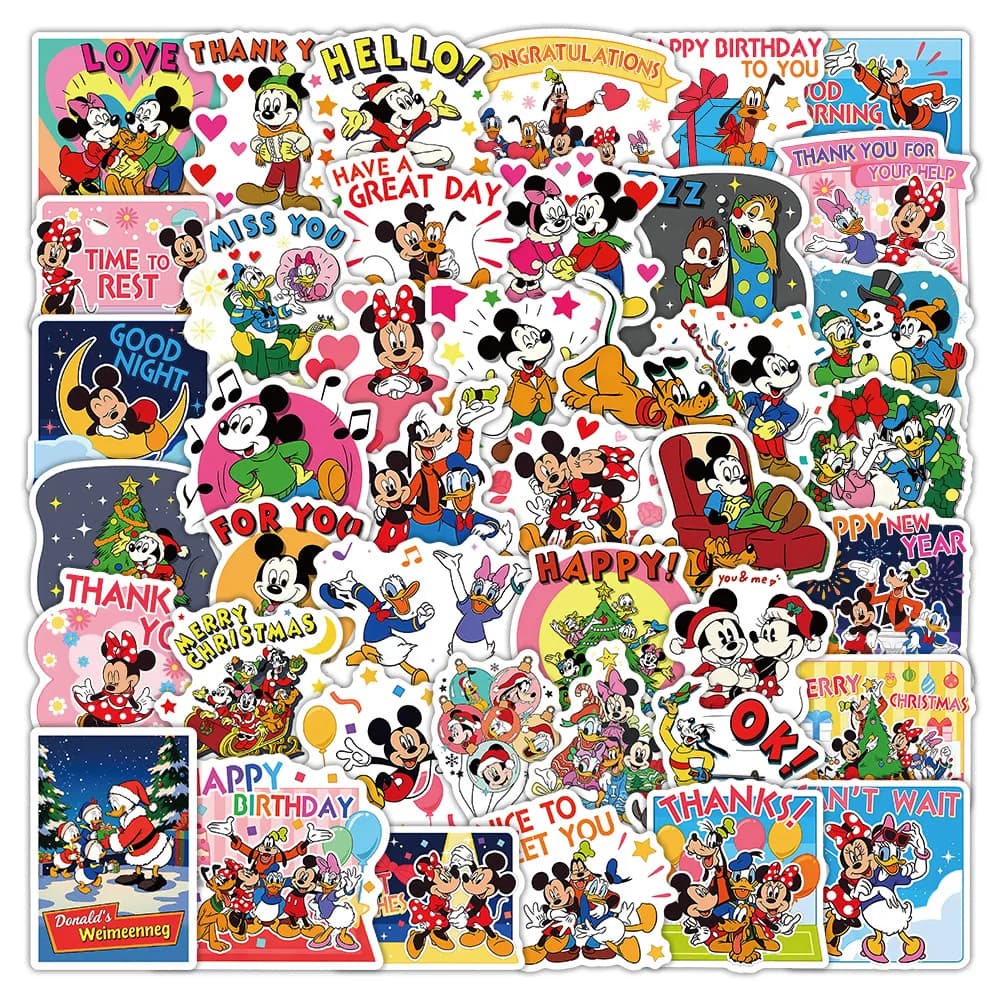 52 autocollants de Noël Disney - Autocollants décoratifs mignons pour carnets, bouteilles d'eau et c