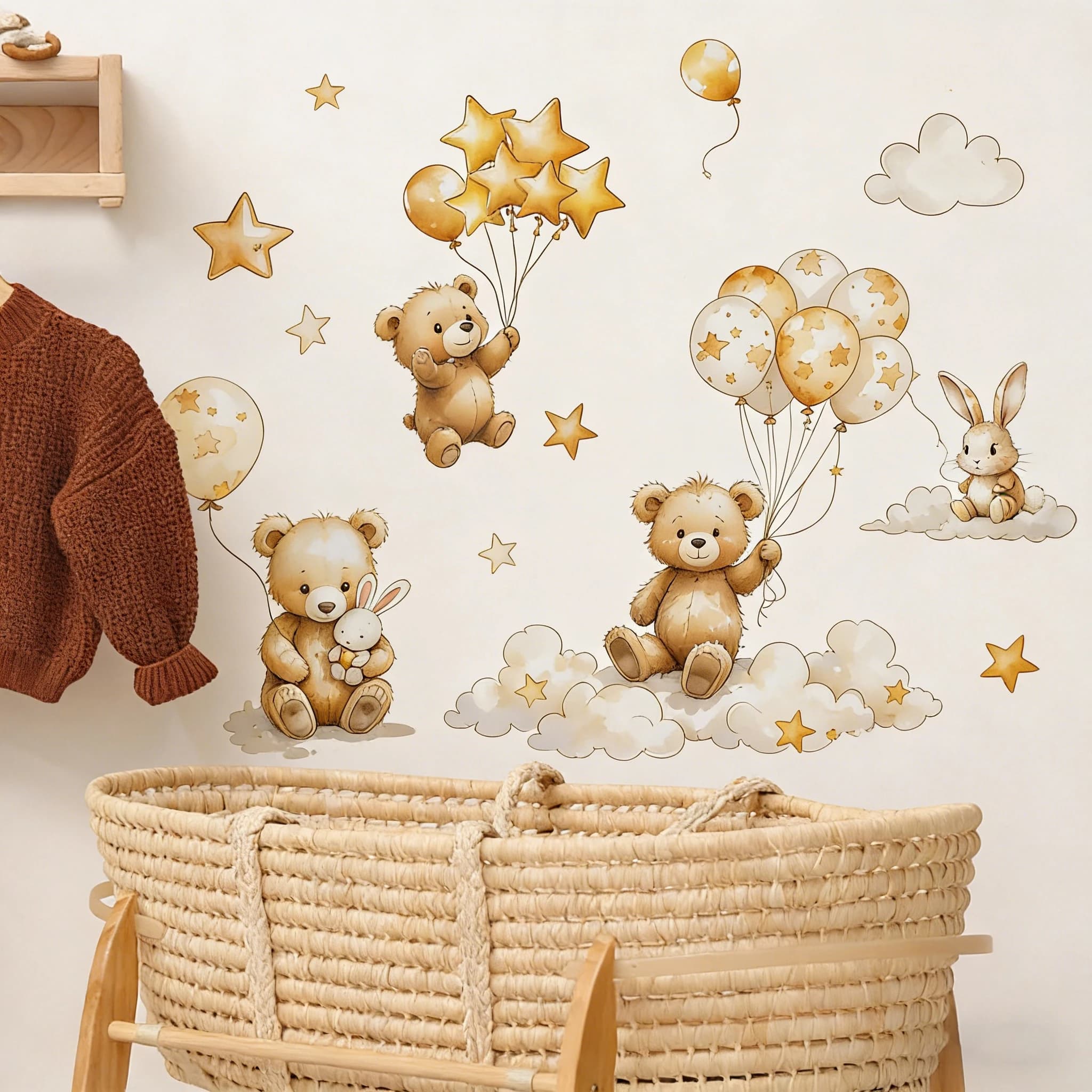 Autocollants muraux décoratifs Nuage Ours Ballon Étoile de dessin animé pour Chambre, Salon, Bureau