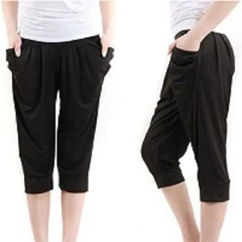 Pantalon Harem Basique Couleur Unie Décontracté Plissé Été Polyvalent Élastique Femme avec Poches Ép