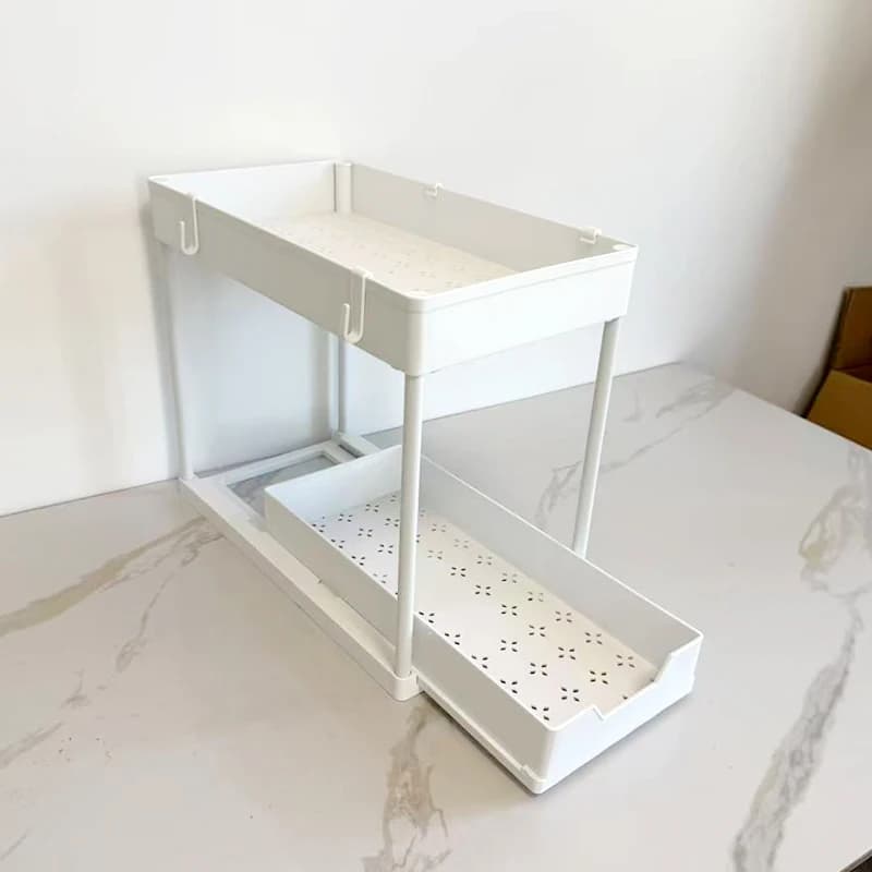 Étagère de rangement double couche sous évier, panier coulissant pour armoire, étagère de rangement