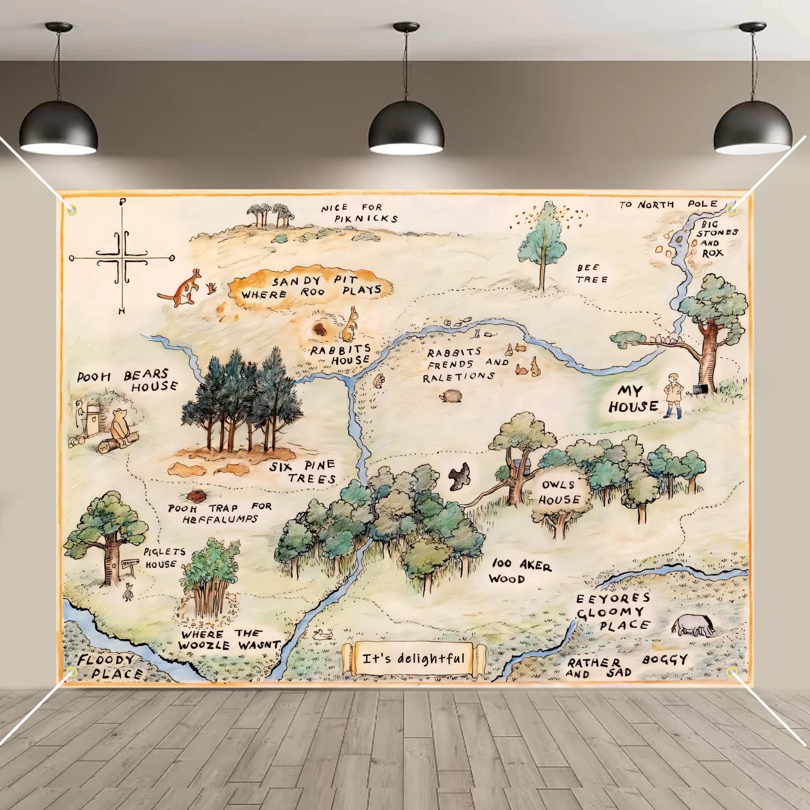 Toile de fond de photographie de dessin animé d'ours en bois, baby shower, baby shower, stand photo,