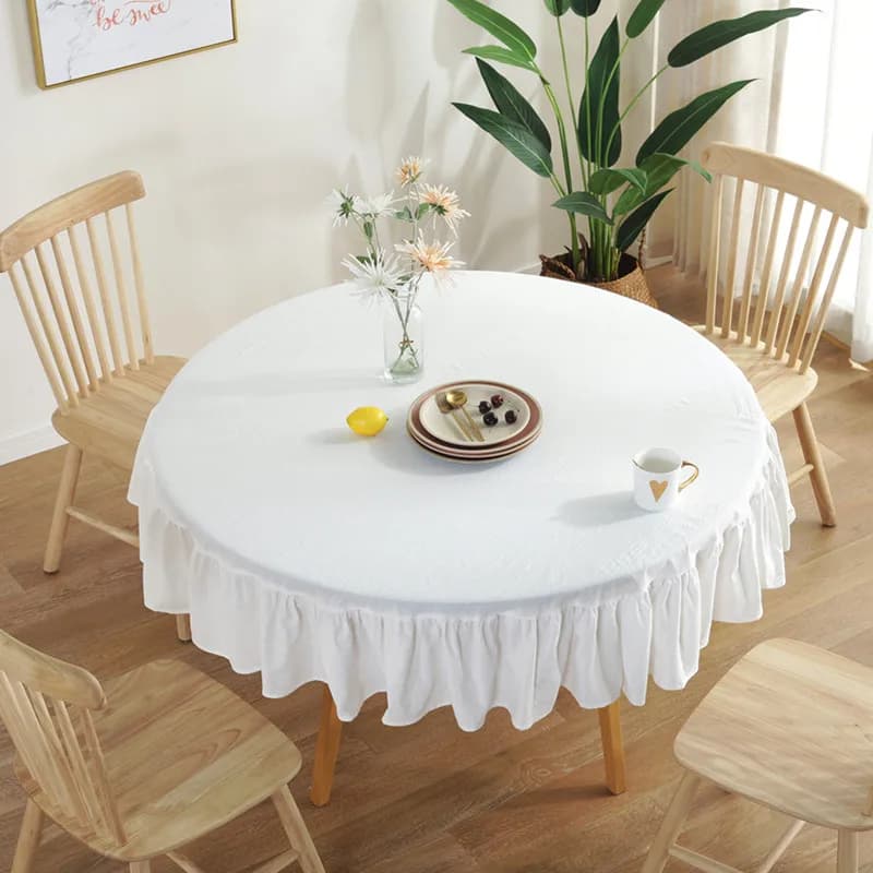 Nappe ronde à volants en coton, garniture de volants, couverture de table lavable pour vacances, fêt