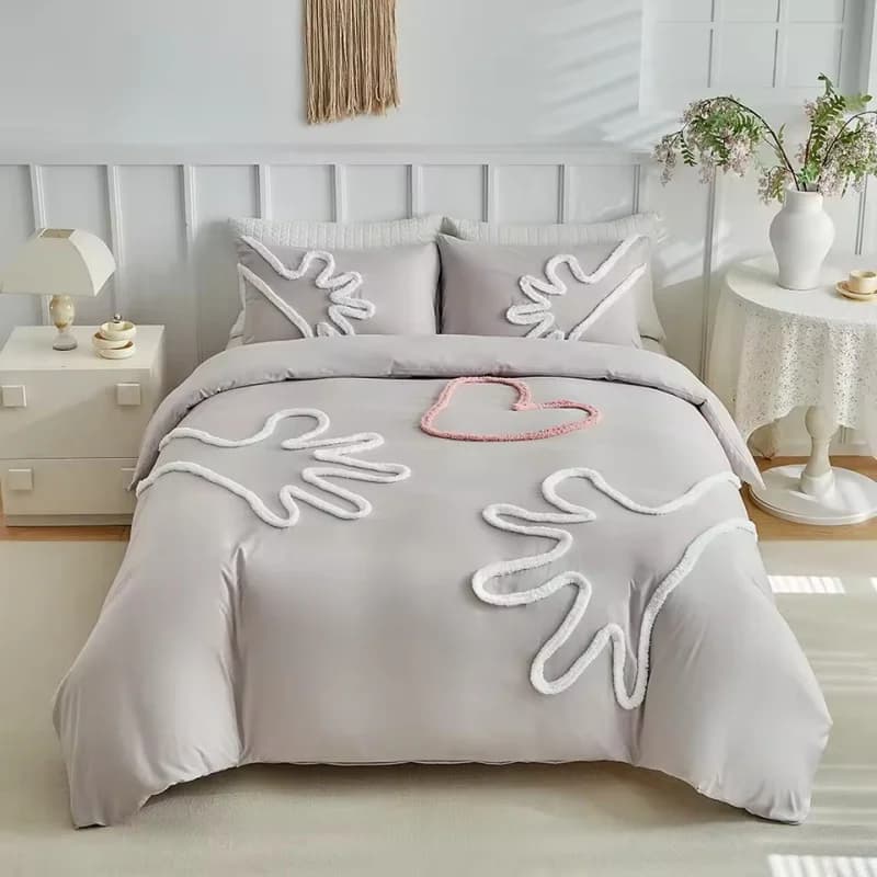 Kaki touffeté amour main housse de couette ensemble 2/3 pièces doux Polyester housse de couette + ta