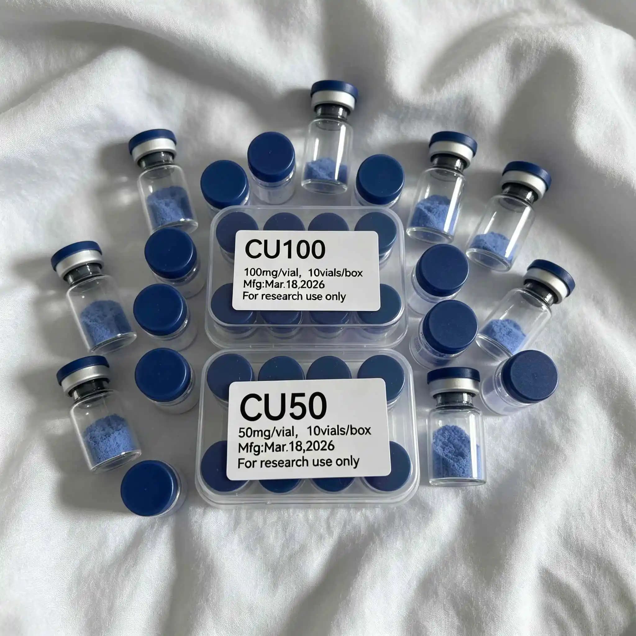 (Poudre de cuivre GHK-Cu lyophilisée de haute qualité, couleur du flacon variable) (50 mg et 100 mg)