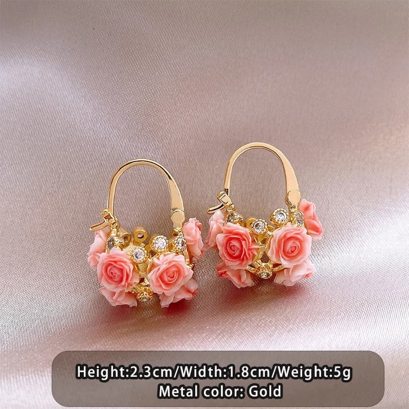 Boucles d'oreilles en pétales de fleurs roses pour femmes, bijoux de luxe haut de gamme, plaquées or