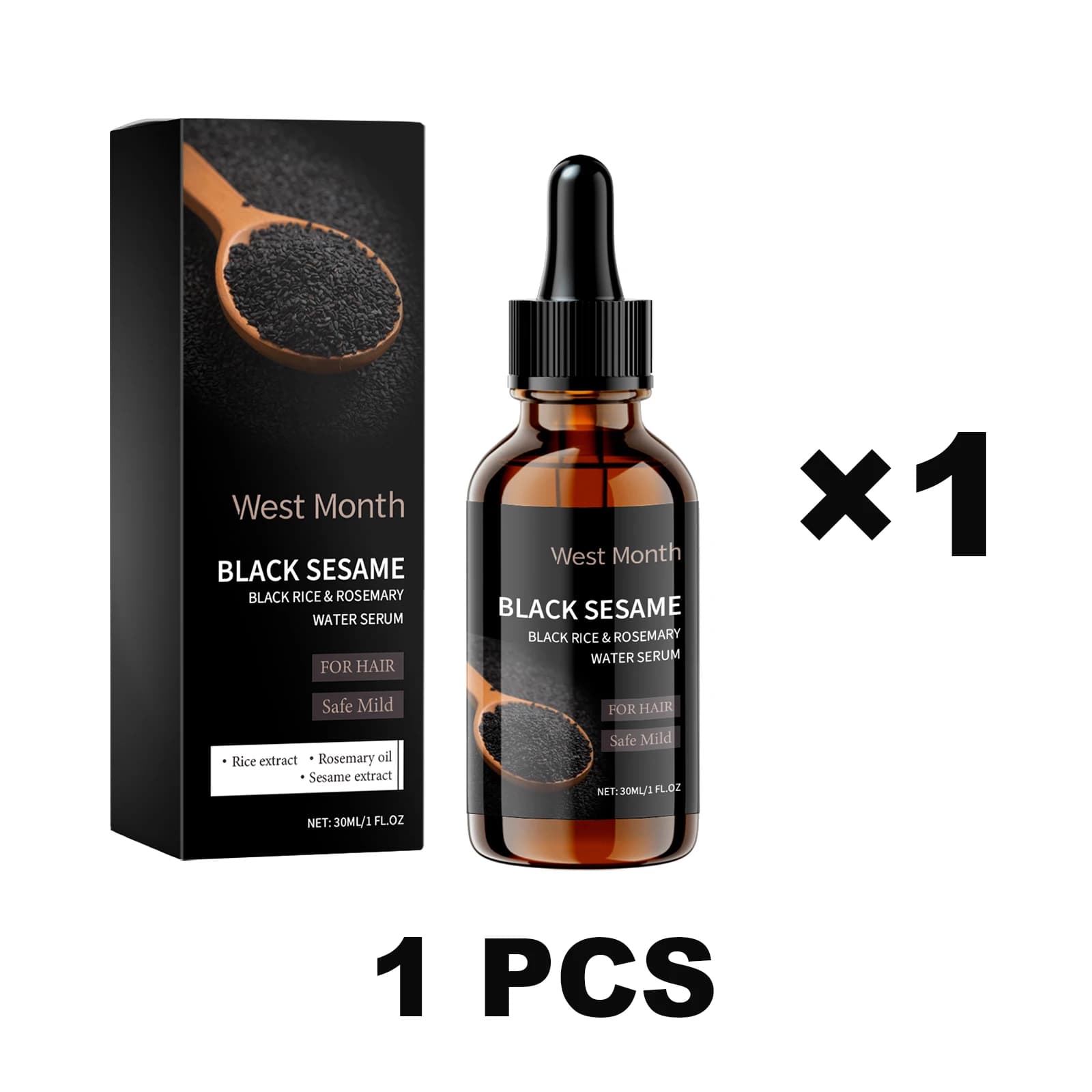 Sérum de soin au sésame noir pour cheveux gris, essence anti-cheveux blancs, améliore la couleur des