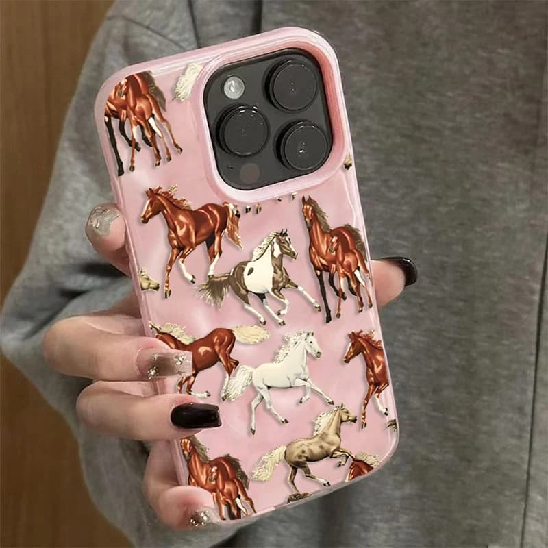 Coque de téléphone Design cheval, étui à Texture pliable antichoc pour iPhone 11 12 13 14 15 16 17 P