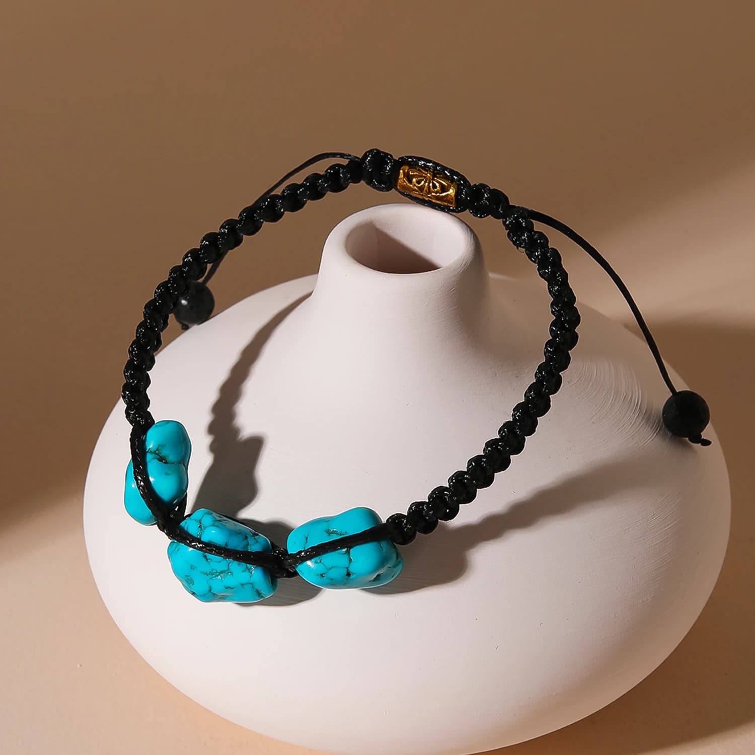 Bracelet Vintage en pierres précieuses Turquoise bleu naturel, bijoux tissés en fil de cire de coton