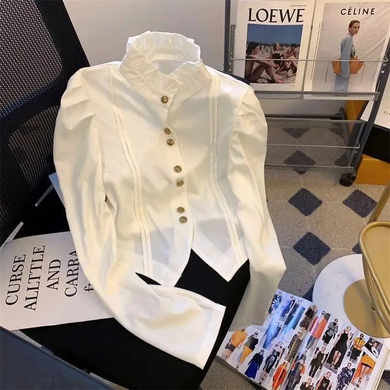 Chemise Style cour française Chic petite chemise pour femmes automne nouvelle taille étreinte manche