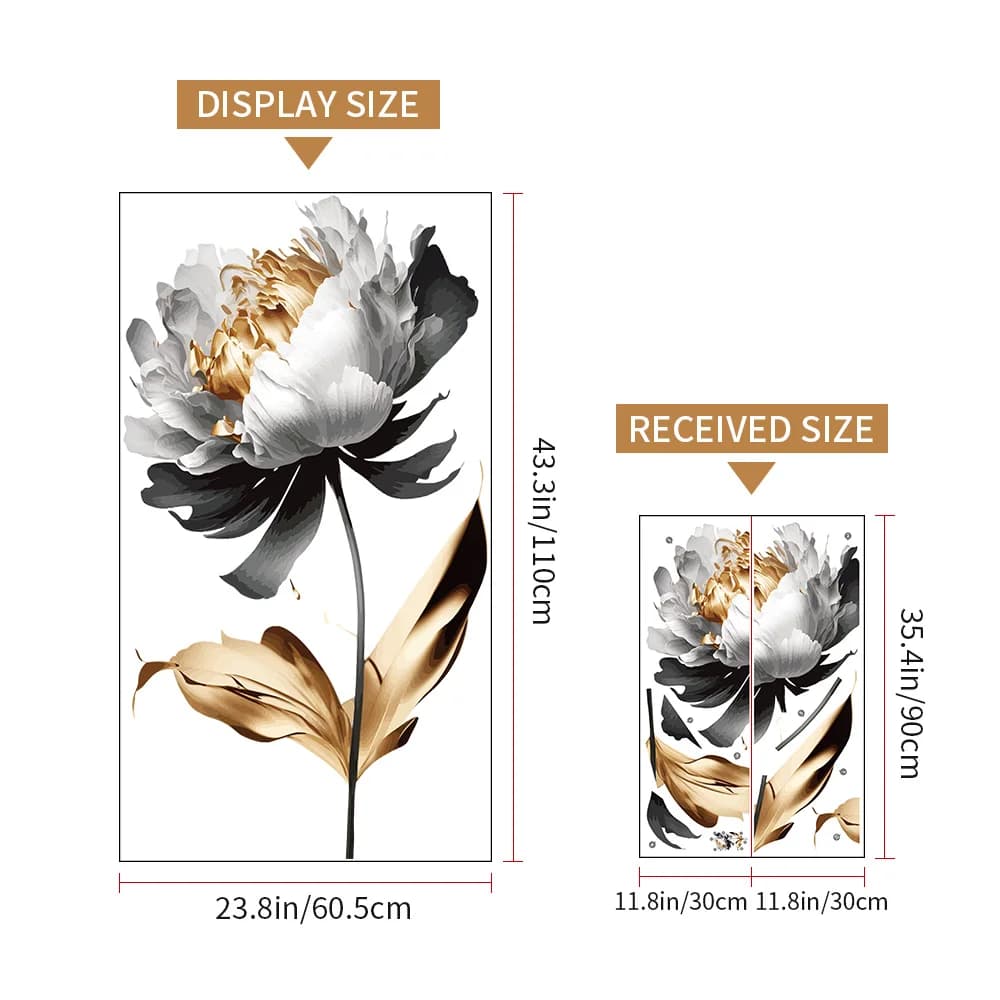 Autocollants muraux fleurs noires et dorées, pour salon, chambre à coucher, décoration murale de mai