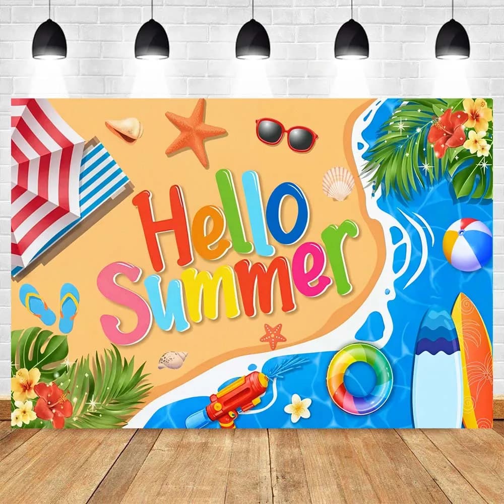 Bonjour été vacances fête toile de fond piscine bleu parc aquatique natation fête bannière enfant an