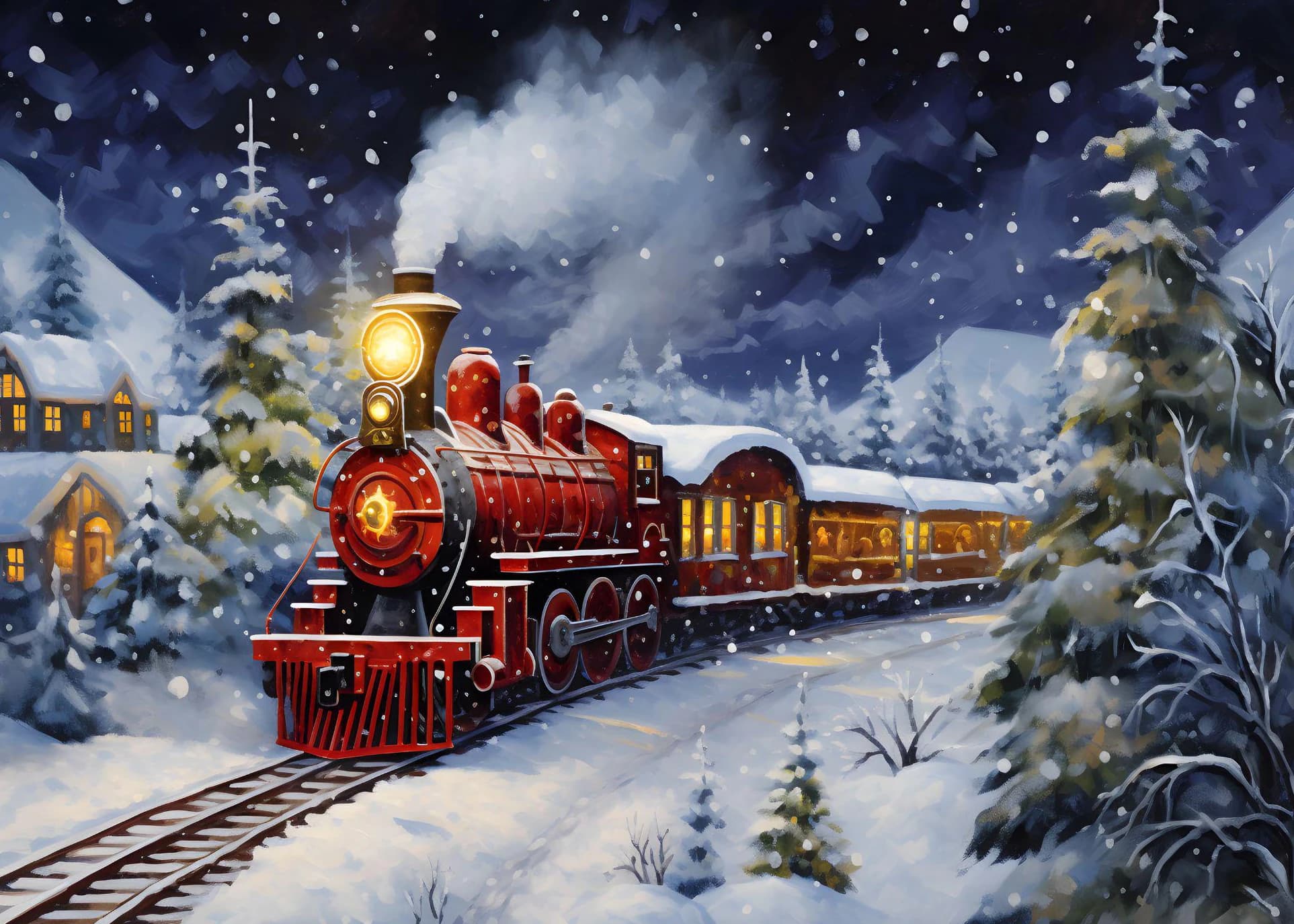 Affiche vintage de train de Noël, hiver, neige, ferme, ville, village, impression sur toile, peintur