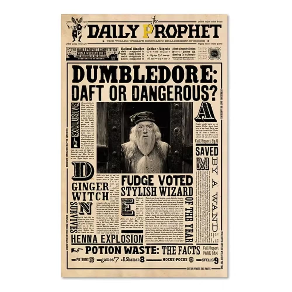 Affiche Harry Potter, impression artistique de journal magique vintage, peinture sur toile rétro, dé
