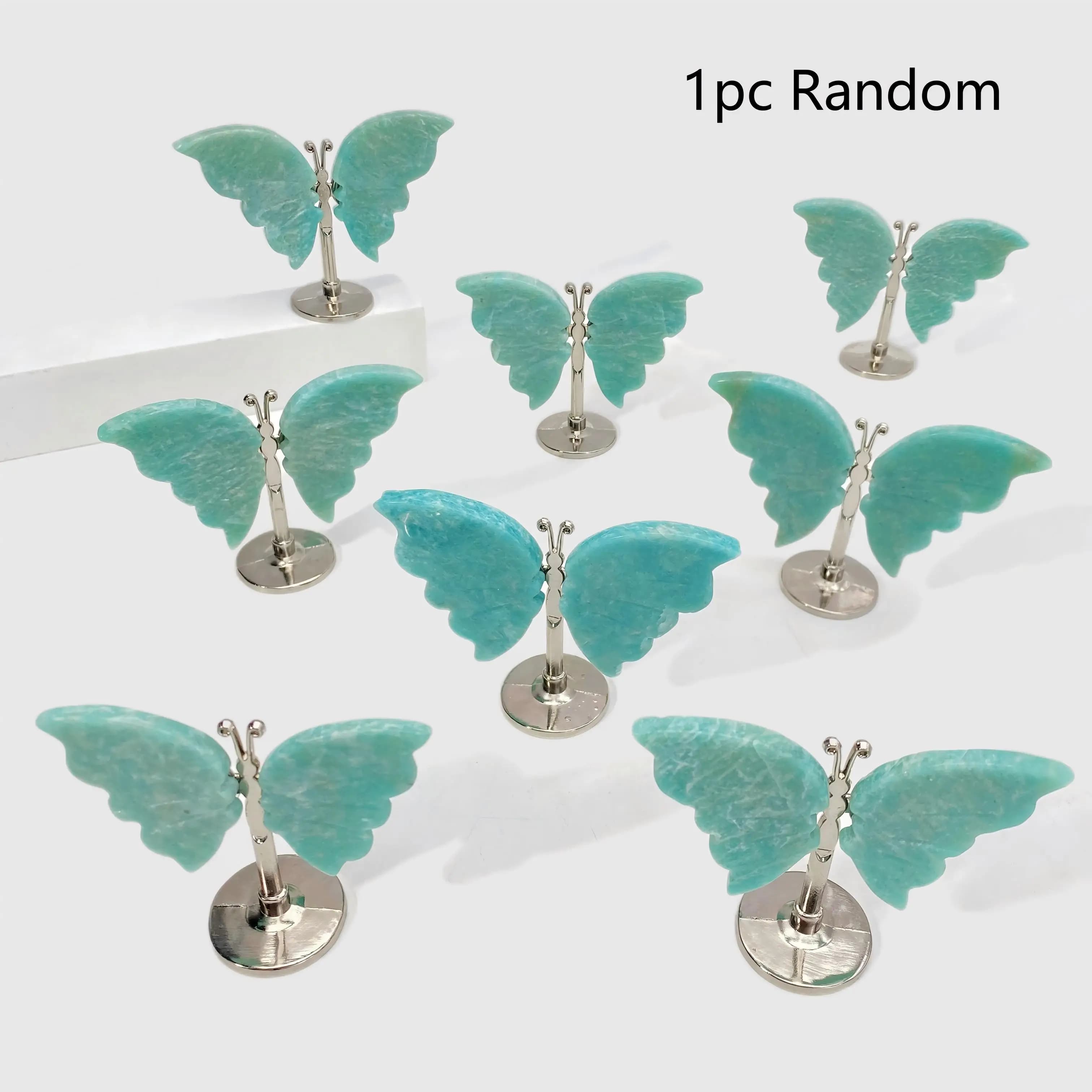 Support en forme d'aile de papillon en pierre d'amazonite naturelle, ornements en cristal, décoratio