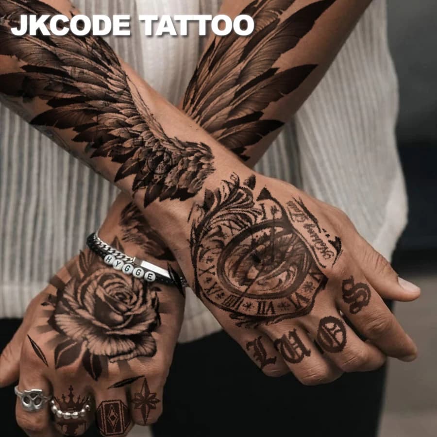 Tatouages imperméables pour hommes - Ensemble de 4 tatouages style graffiti urbain - Tatouages ailes