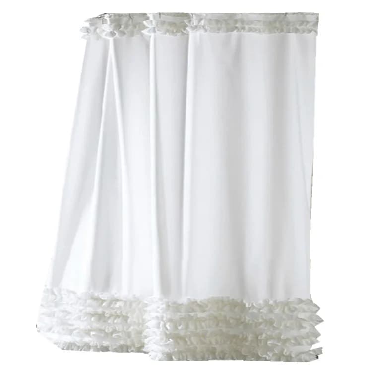 Rideau de douche à volants, tissu long blanc avec volants faits à la main, rideaux de bain chics de