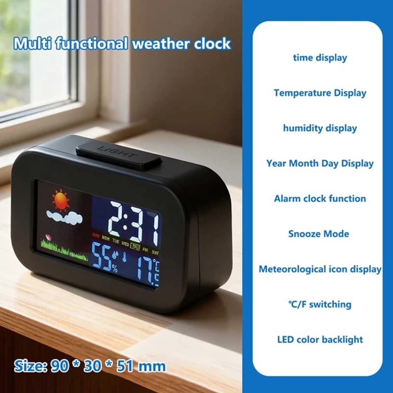 Horloge météo avec affichage couleur-Monitor de température et d'humidité LED rétro-éclairage couleu