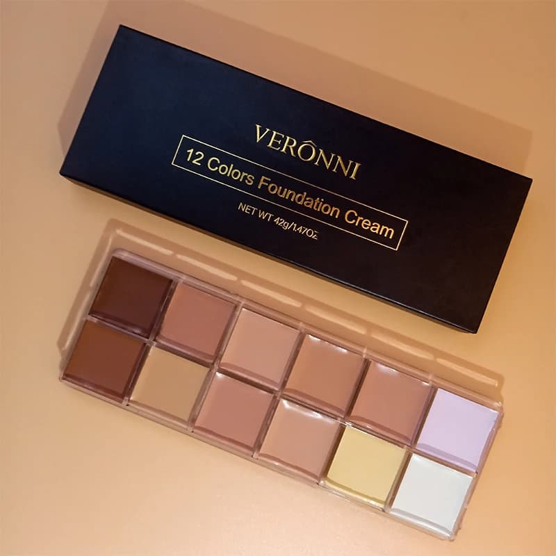 Palette de correcteurs correctrice de 12 couleurs avec brosse anti-cernes, Kit de maquillage de cont