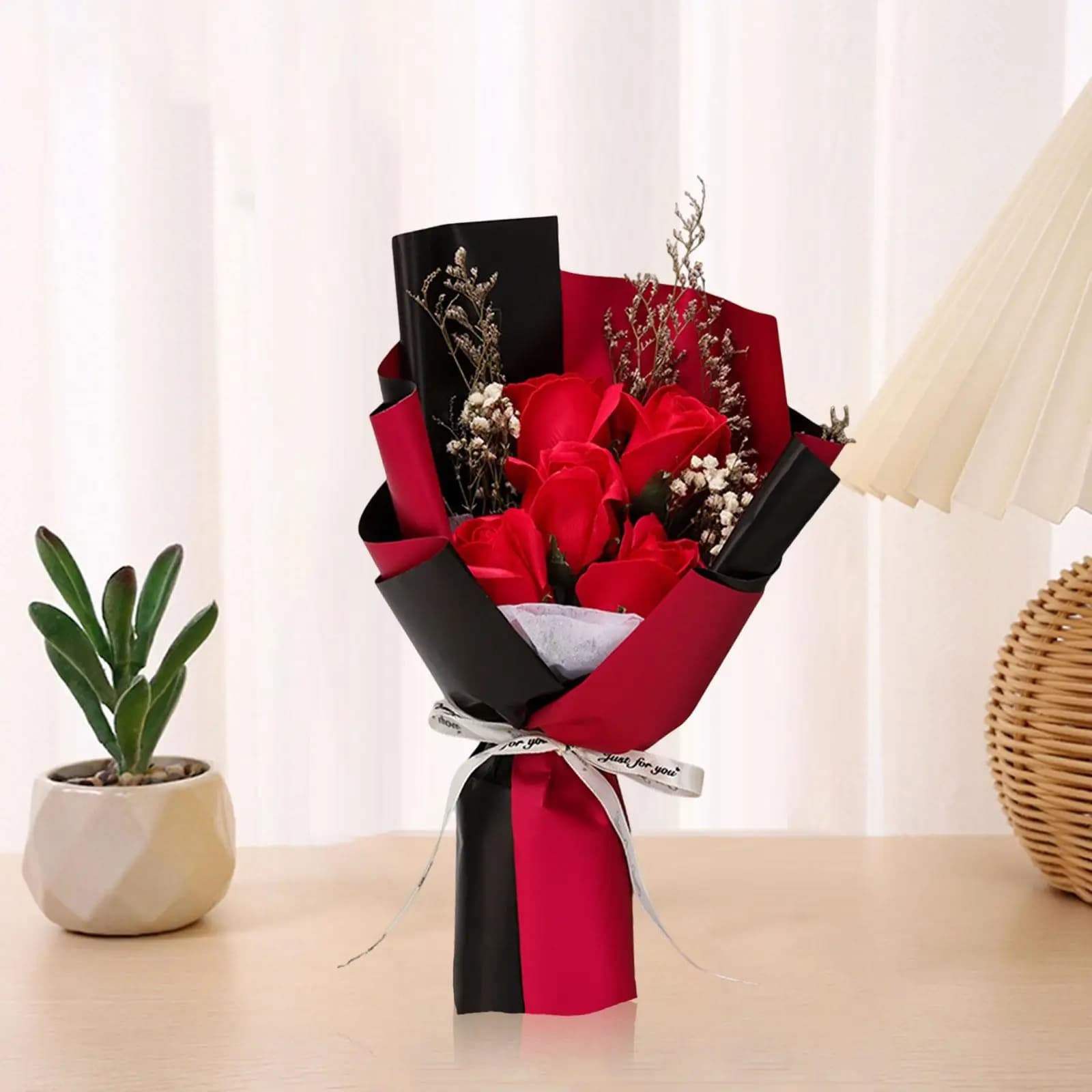 Bouquet de fleurs de savon parfumé, 11.8x7 pouces, cadeau réaliste pour la saint-valentin, décoratio