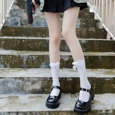 Chaussettes hautes à nœud Opaque pour femmes, nouvelles bas Sexy noirs et blancs, cuissardes hautes
