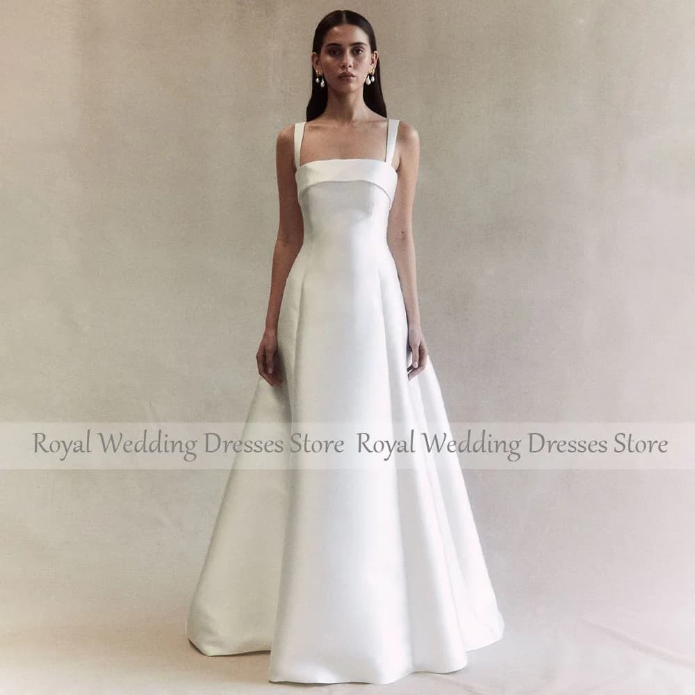 Robe de mariée simple en satin blanc, ligne A, élégante, pour femme, tenue de mariée, pour patients,