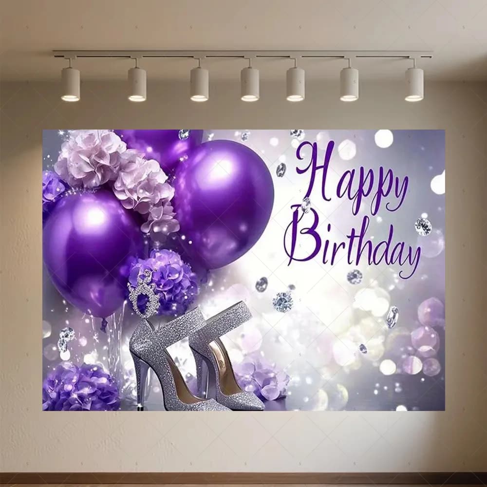  Bannière de fond à paillettes violettes, décorations de fête d'anniversaire pour fille, ballons br