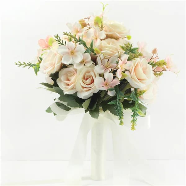 Bouquet de Mariage rose mariée demoiselle d'honneur tenant des fleurs ruban de soie Roses fleur arti