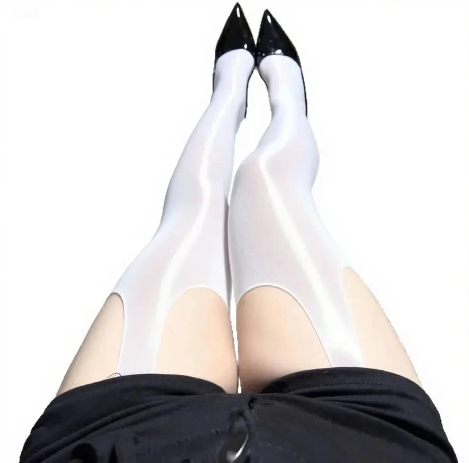 Collants sexy noirs effet huile pour femme, une pièce, fins, respirants, ajourés sur quatre côtés, b