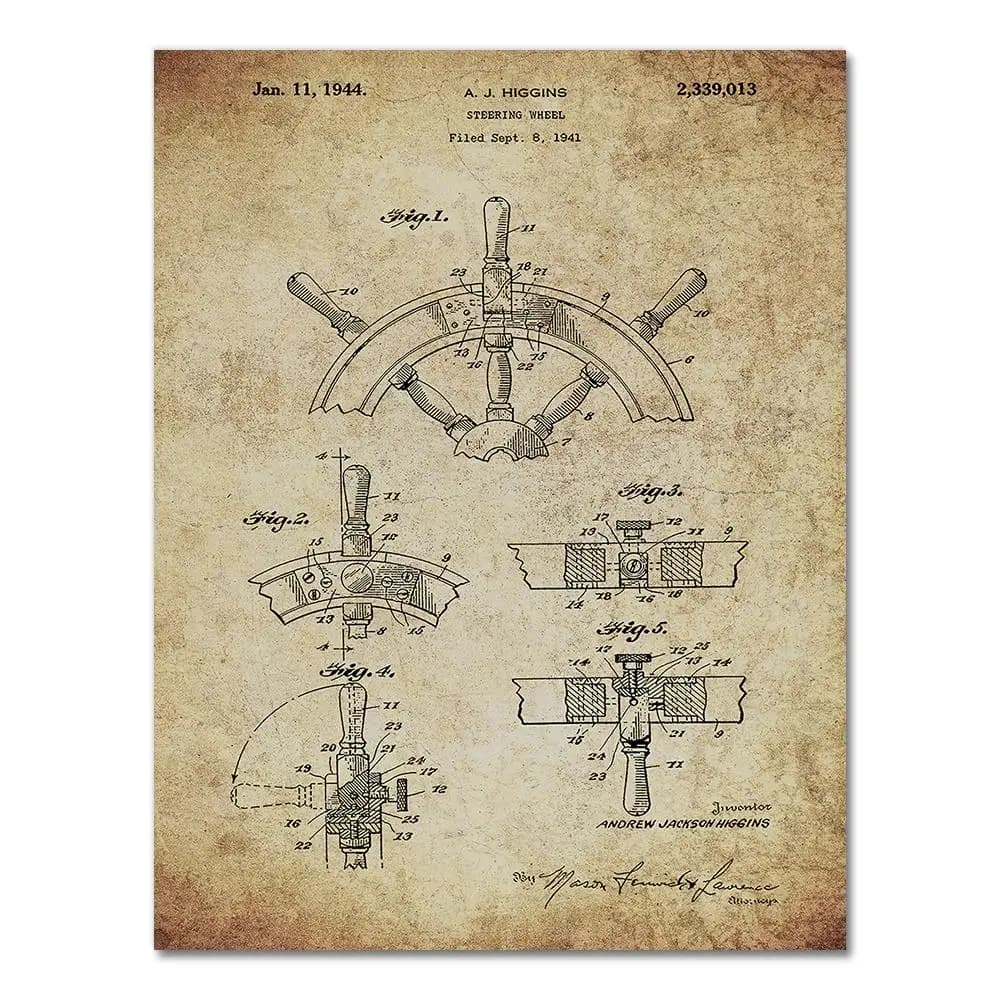 Peinture sur toile d'art mural nautique, impression de brevet de voilier, affiche vintage, cadeaux d