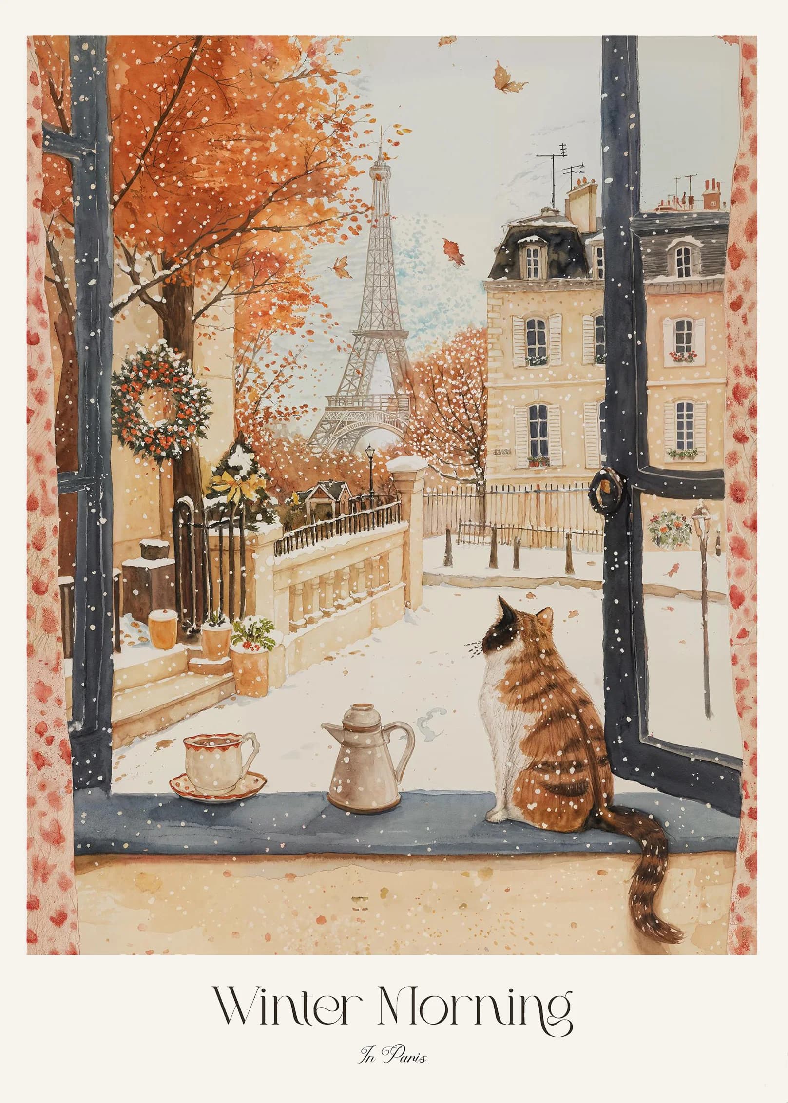 Affiche sur toile illustrant des pâtisseries françaises du café Lemon Paris en Italie, style aquarel
